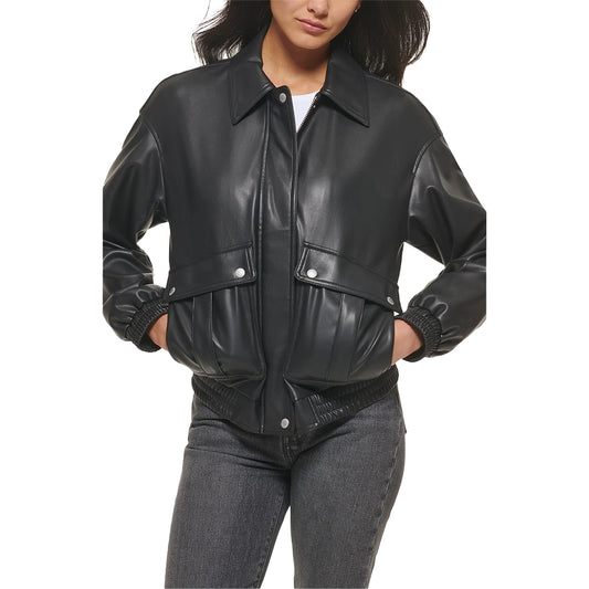 Annie Black Bomber Leather Jacket