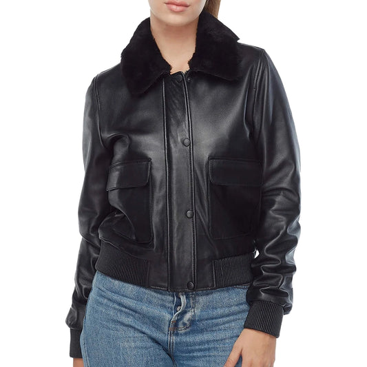 Anne Black Bomber Leather jacket
